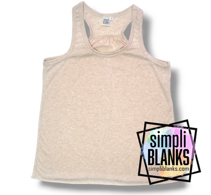 RB- (OATMEAL-OLD FABRIC) WOMANS FLOWY RACERBACK TANK TOP- will not be restocking