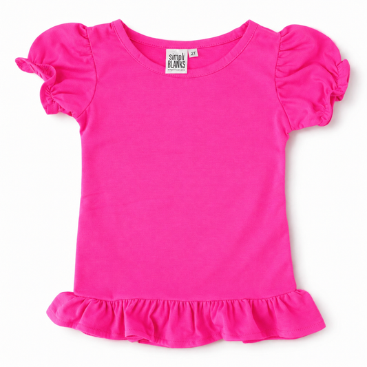 RS- GIRLS RUFFLED SHIRT(NEON PINK)