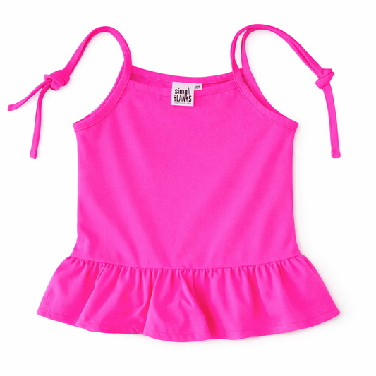 Girls Ruffled Tank Top (Neon Pink)