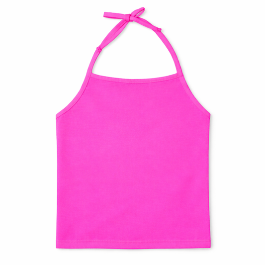 KIDS HALTER TOP- NEON PINK